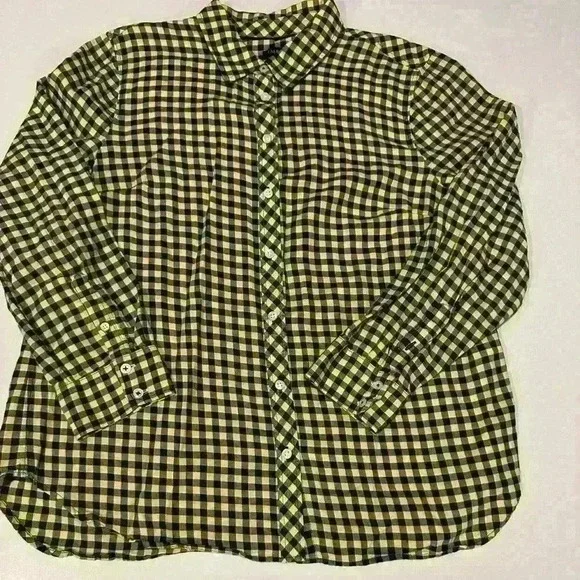 Talbots Blue and Yellow Checked Button Down Shirt Size Medium Petite - Picture 1 of 5